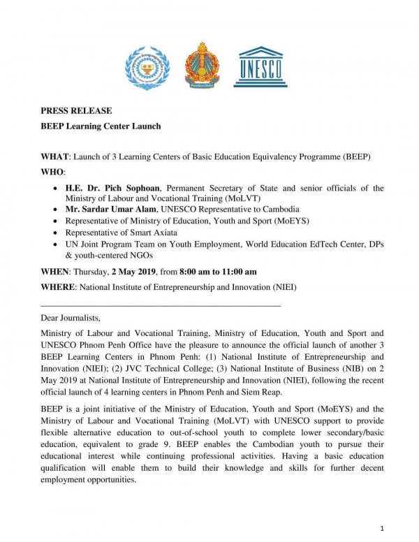 Press Release BEEP Learning Launch