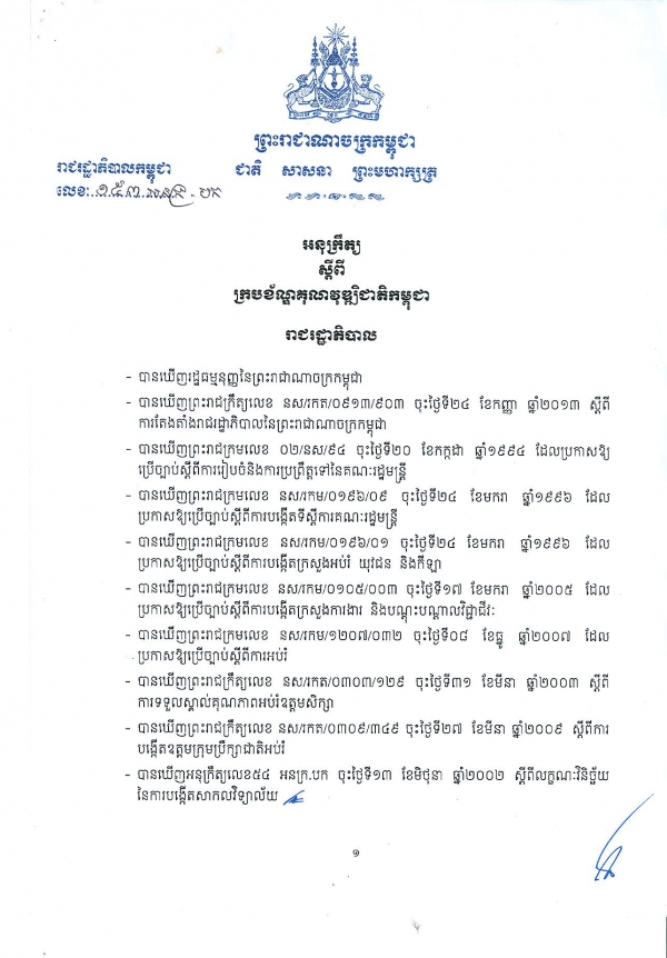 អនុក្រឹត្យ​ស្ដីពី​​ក្រប​ខ័ណ្ឌ​គុណ​វុឌ្ឍិ​ជាតិ​កម្ពុជា