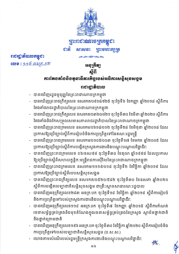 អនុក្រឹត្យ លេខ១១៩/២៣ ស្ដីពី​ ការតែង​តាំង​និងតួនាទីភារកិច្ច​របស់​អធិការសន្តិសុខ​សង្គម